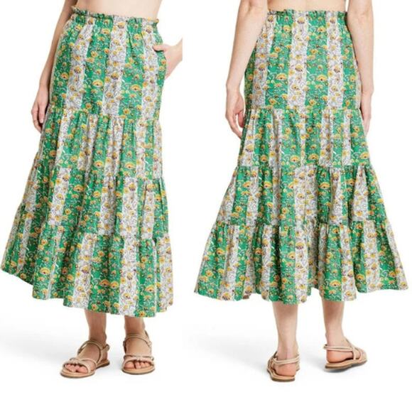 Rhode x Target Mixed Whimsical Floral & Stripe Print Midi Skirt Cottage Sz Small - Picture 1 of 7